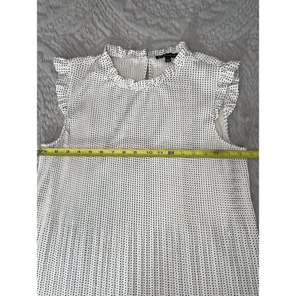 Adrianna Papell White Blouse with Black Polk-a-Dots Flowy Womens Sz L - Picture 6 of 7